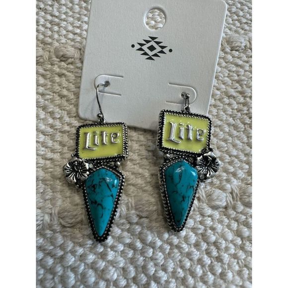 MILLER LITE'S THE GREATEST TURQUOISE EARRINGS - Picture 2 of 2